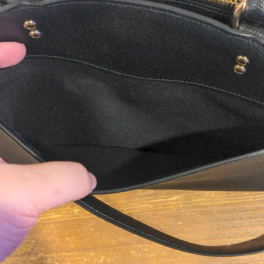 Coach Lillie Carryall Black Crossgrain Leather Satchel Crossbody Bag - Picture 11 of 13